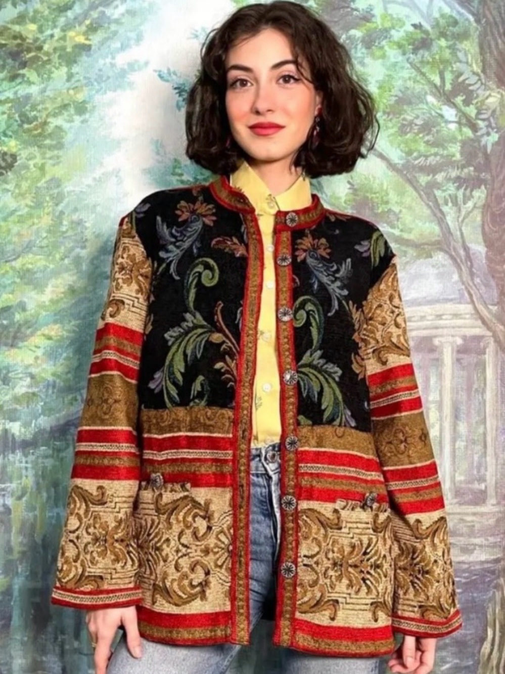 Sag Harbor Vintage Floral Tapestry Jacket Y2K Burgundy Blazer 16W